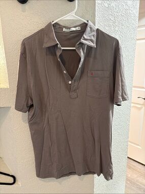 Criquet Men's Short Sleeve Polo in Taupe/Dark Grey